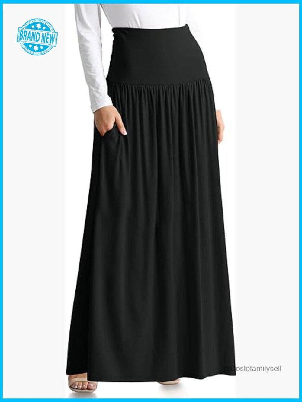 Ankle Length Maxi Skirt High Waisted Casual Stretch Modal A-Line with Pockets